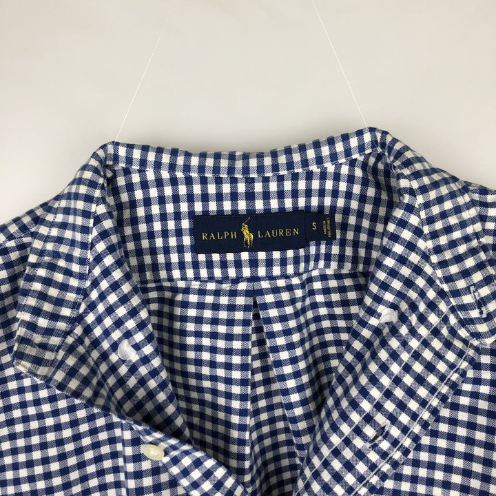 Ralph Lauren gingham check long sleeve button-down check shirt, men's size S cotton blue type Vintage Second Hand