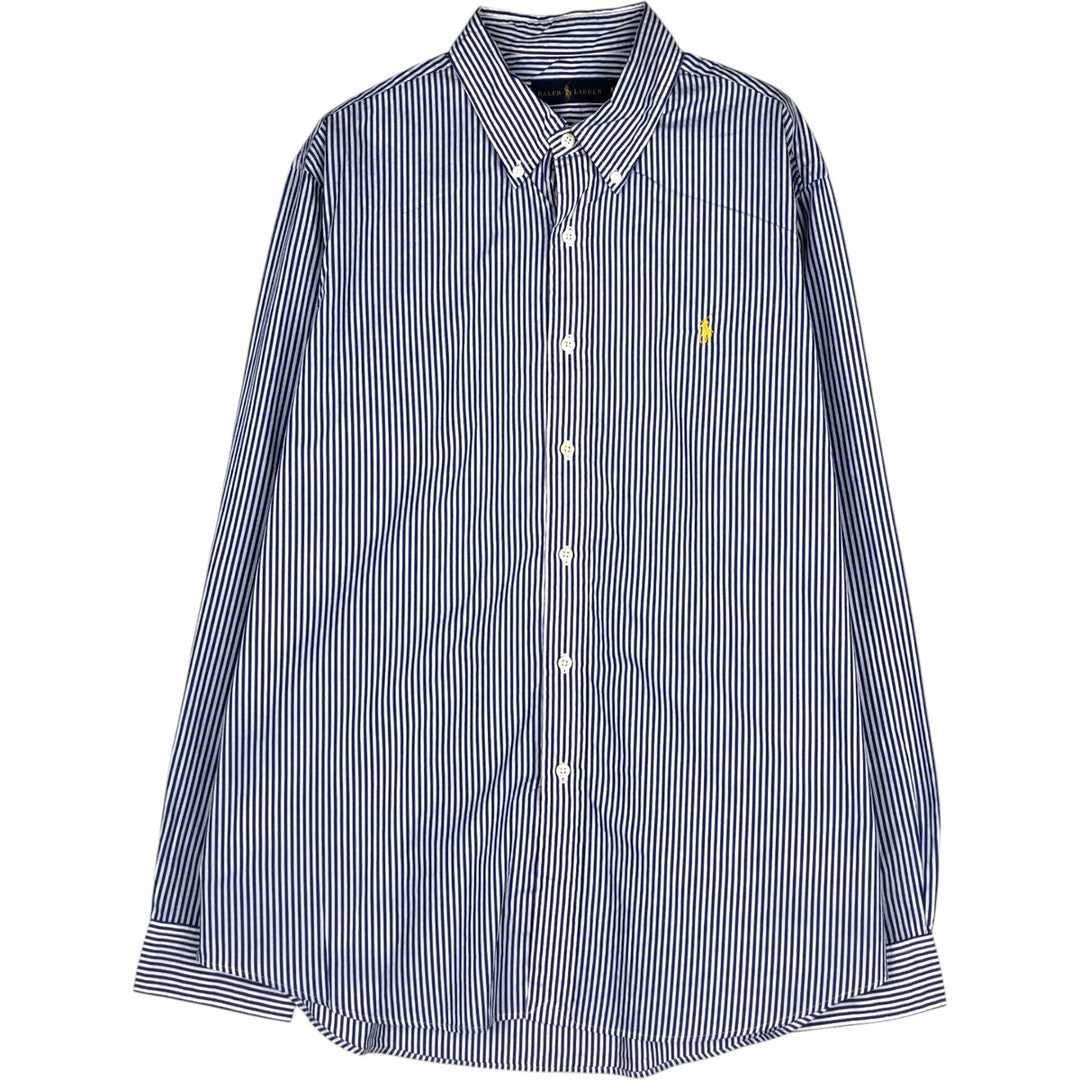 Ralph Lauren long sleeve button down striped shirt, men's XL size cotton blue type Vintage Second Hand
