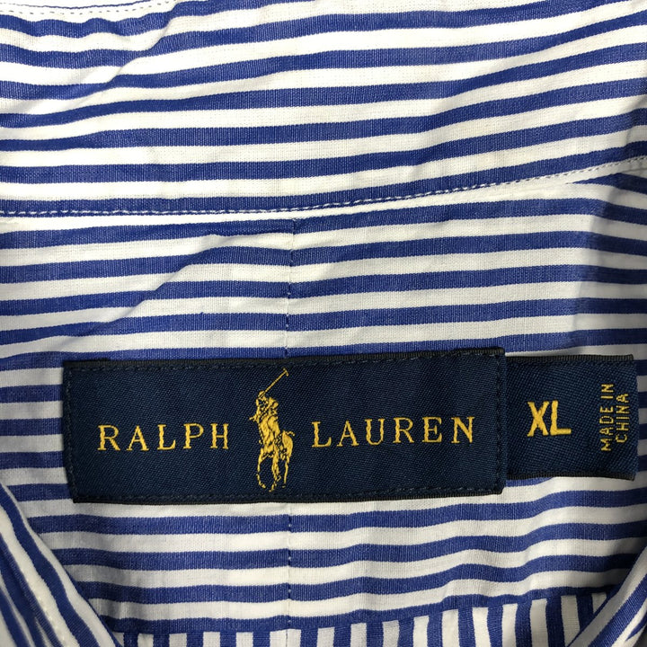 Ralph Lauren long sleeve button down striped shirt, men's XL size cotton blue type Vintage Second Hand