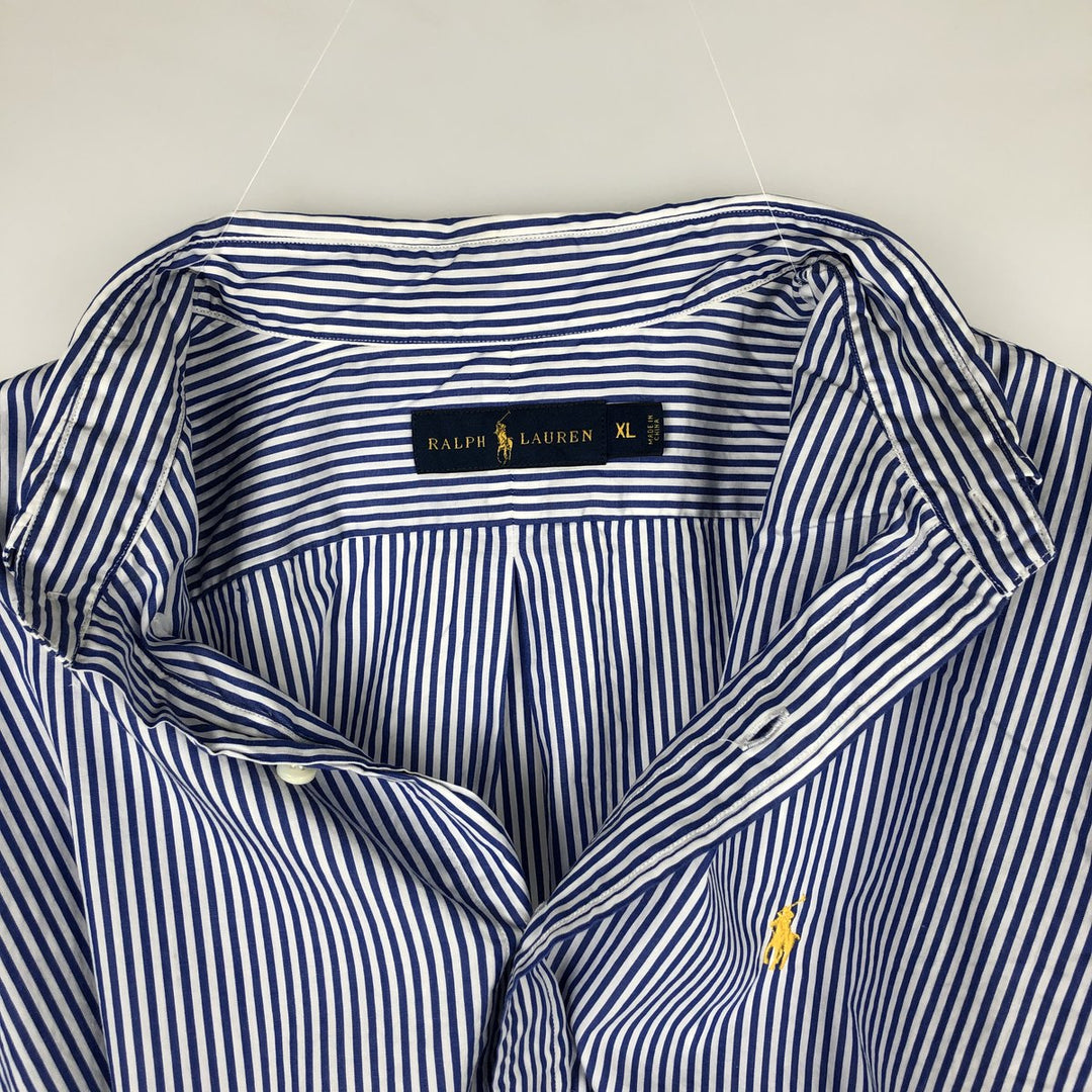 Ralph Lauren long sleeve button down striped shirt, men's XL size cotton blue type Vintage Second Hand