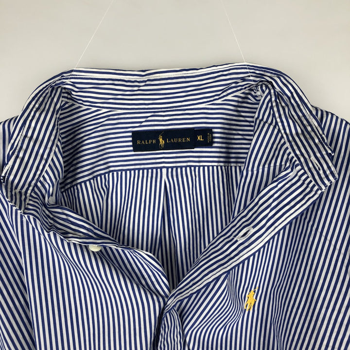 Ralph Lauren long sleeve button down striped shirt, men's XL size cotton blue type Vintage Second Hand
