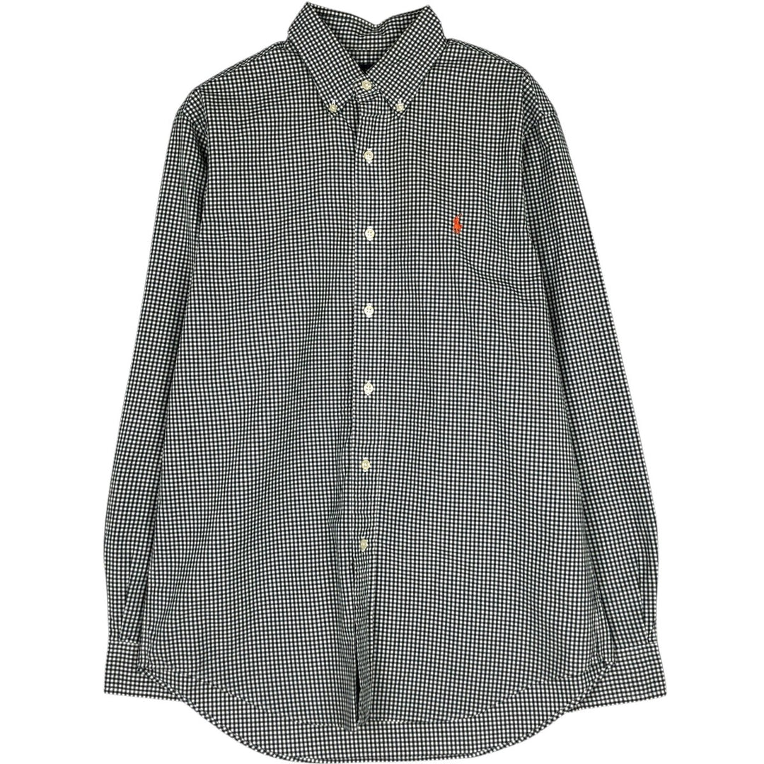 Ralph Lauren Gingham Check Long Sleeve Button-Down Check Shirt, Men's M Size cotton Green type dark green Vintage Second Hand