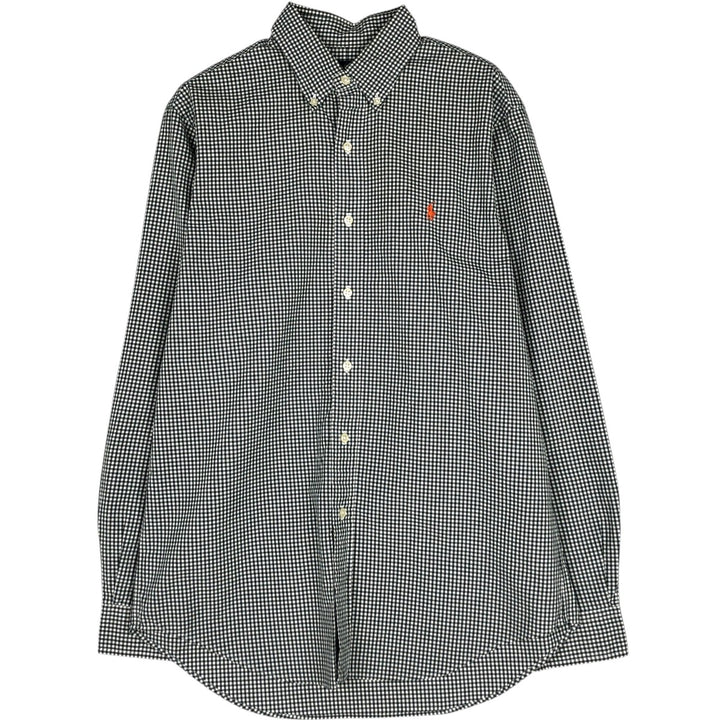 Ralph Lauren Gingham Check Long Sleeve Button-Down Check Shirt, Men's M Size cotton Green type dark green Vintage Second Hand