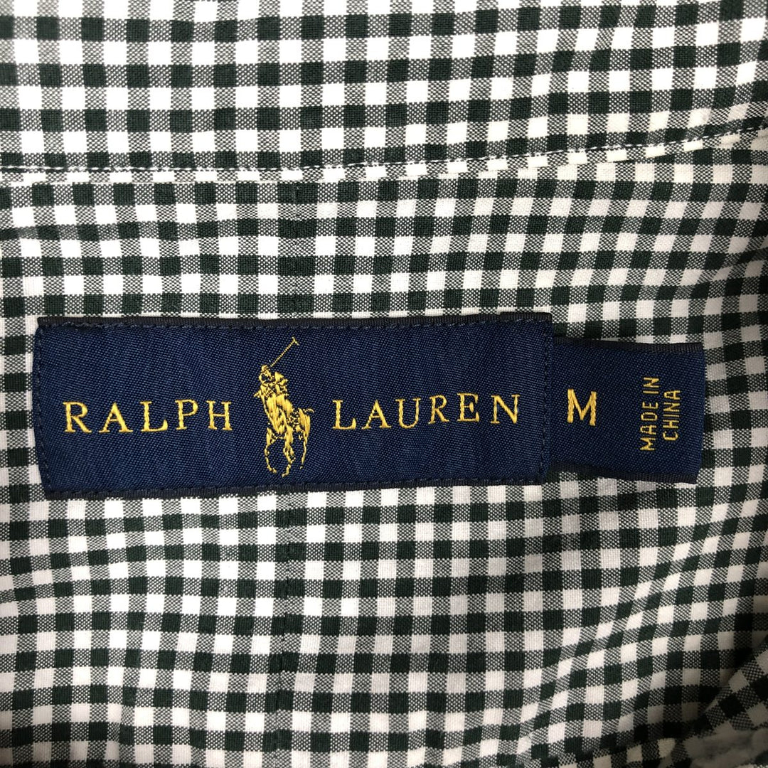 Ralph Lauren Gingham Check Long Sleeve Button-Down Check Shirt, Men's M Size cotton Green type dark green Vintage Second Hand