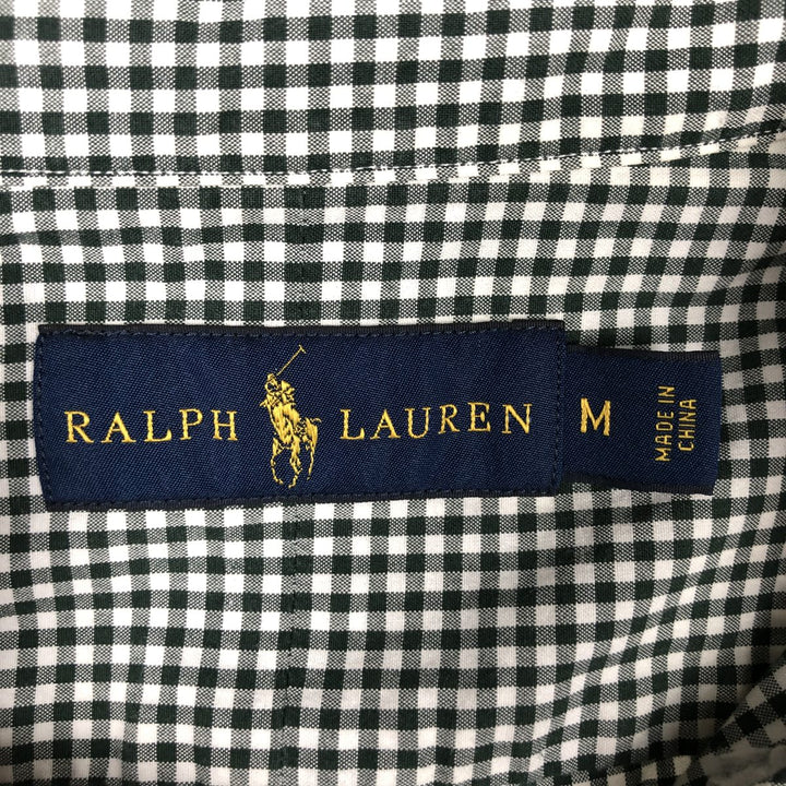 Ralph Lauren Gingham Check Long Sleeve Button-Down Check Shirt, Men's M Size cotton Green type dark green Vintage Second Hand
