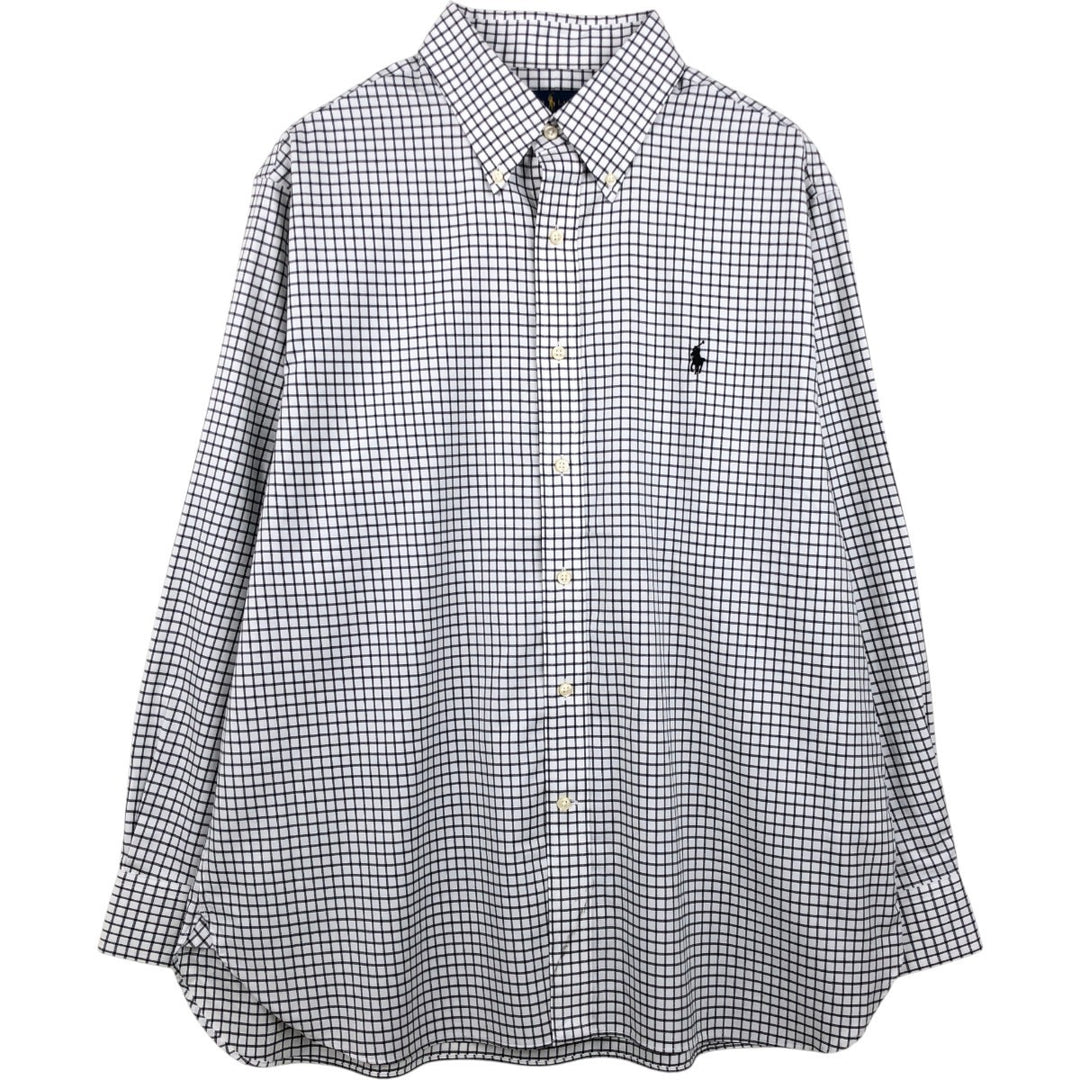 Ralph Lauren EASY CARE Long-Sleeve Button-Down Check Shirt, Men's Size XL (approx.) cotton white type Vintage Second Hand