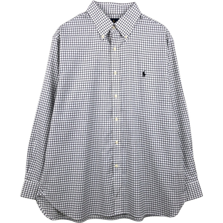 Ralph Lauren EASY CARE Long-Sleeve Button-Down Check Shirt, Men's Size XL (approx.) cotton white type Vintage Second Hand