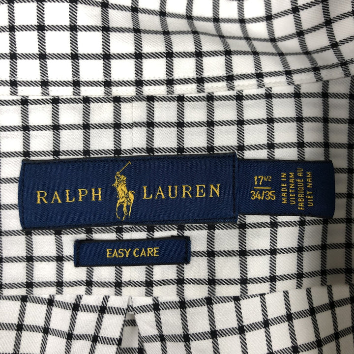 Ralph Lauren EASY CARE Long-Sleeve Button-Down Check Shirt, Men's Size XL (approx.) cotton white type Vintage Second Hand