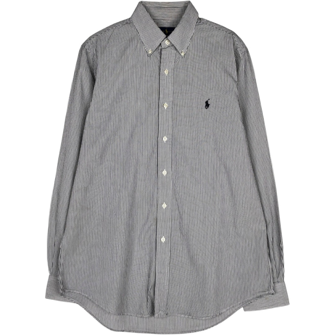 Ralph Lauren long sleeve button down striped shirt, men's size M cotton black type Vintage Second Hand