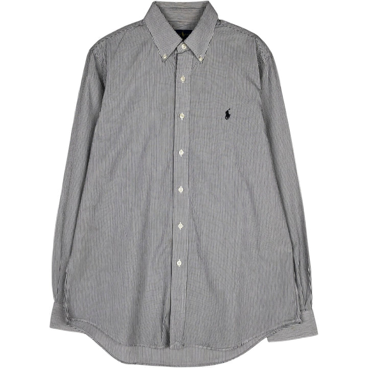 Ralph Lauren long sleeve button down striped shirt, men's size M cotton black type Vintage Second Hand