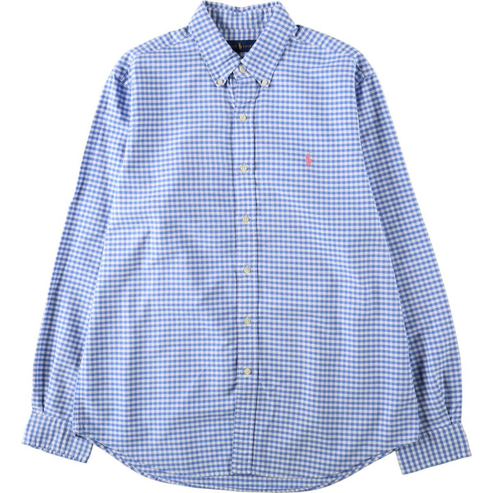Ralph Lauren Gingham Check Long Sleeve Button-Down Check Shirt, Men's Size L cotton Blue type light blue Vintage Second Hand