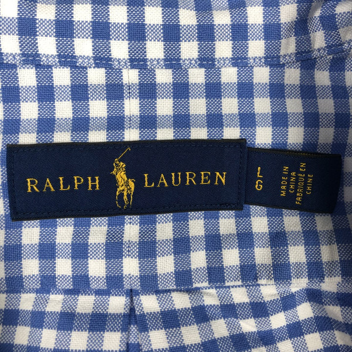 Ralph Lauren Gingham Check Long Sleeve Button-Down Check Shirt, Men's Size L cotton Blue type light blue Vintage Second Hand