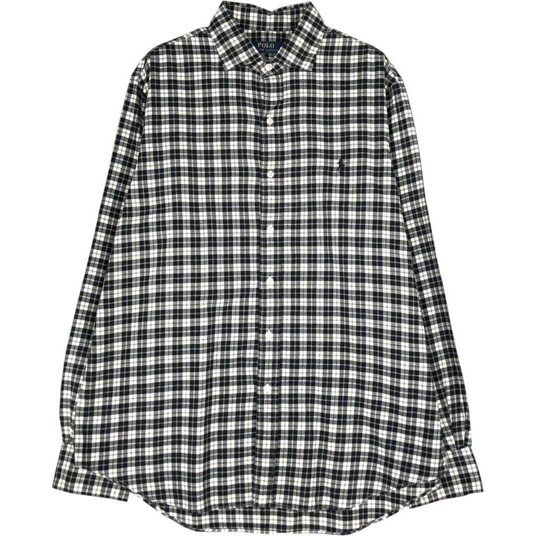 Ralph Lauren POLO RALPH LAUREN wide collar long sleeve cotton check shirt, men's size L cotton black type Vintage Second Hand