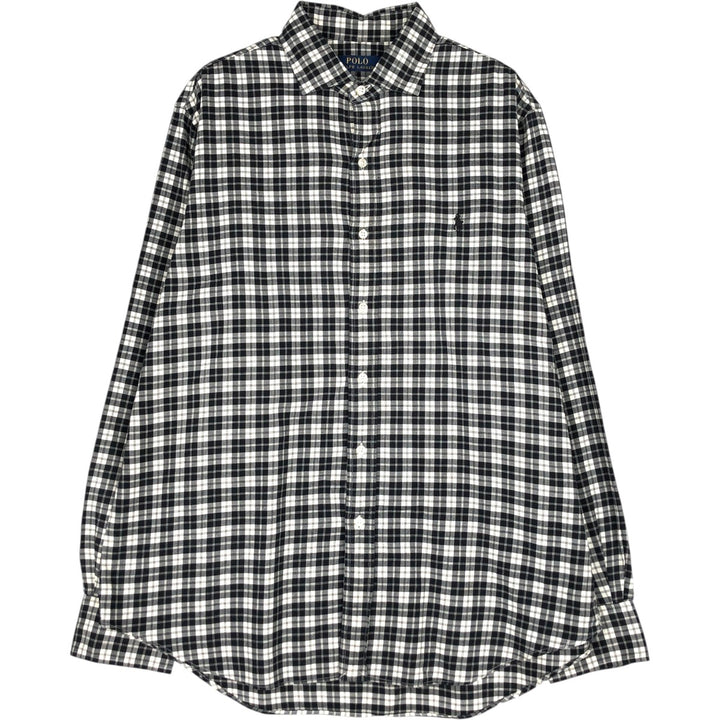 Ralph Lauren POLO RALPH LAUREN wide collar long sleeve cotton check shirt, men's size L cotton black type Vintage Second Hand