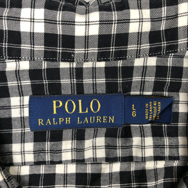 Ralph Lauren POLO RALPH LAUREN wide collar long sleeve cotton check shirt, men's size L cotton black type Vintage Second Hand