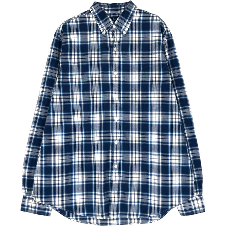 Ralph Lauren Indigo Oxford Long Sleeve Button-Down Check Shirt, Men's Size L cotton navy blue type Vintage Second Hand