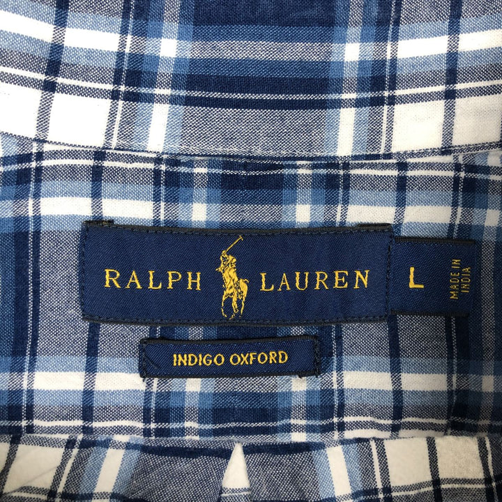 Ralph Lauren Indigo Oxford Long Sleeve Button-Down Check Shirt, Men's Size L cotton navy blue type Vintage Second Hand