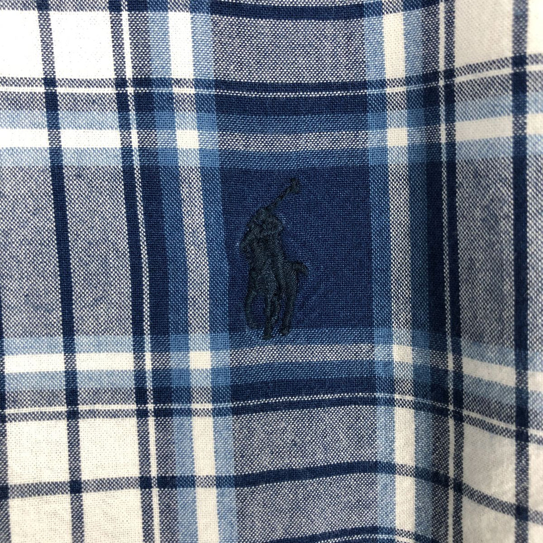 Ralph Lauren Indigo Oxford Long Sleeve Button-Down Check Shirt, Men's Size L cotton navy blue type Vintage Second Hand