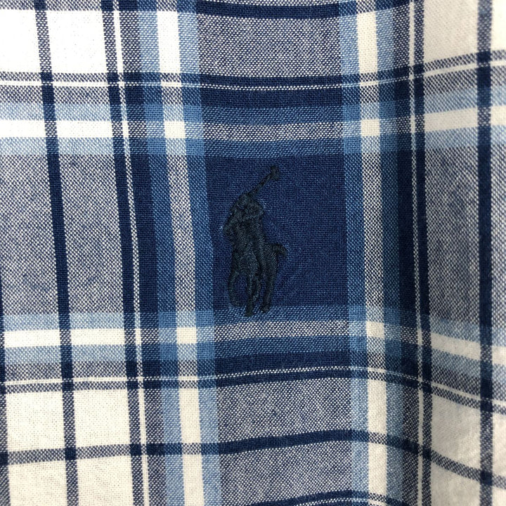 Ralph Lauren Indigo Oxford Long Sleeve Button-Down Check Shirt, Men's Size L cotton navy blue type Vintage Second Hand