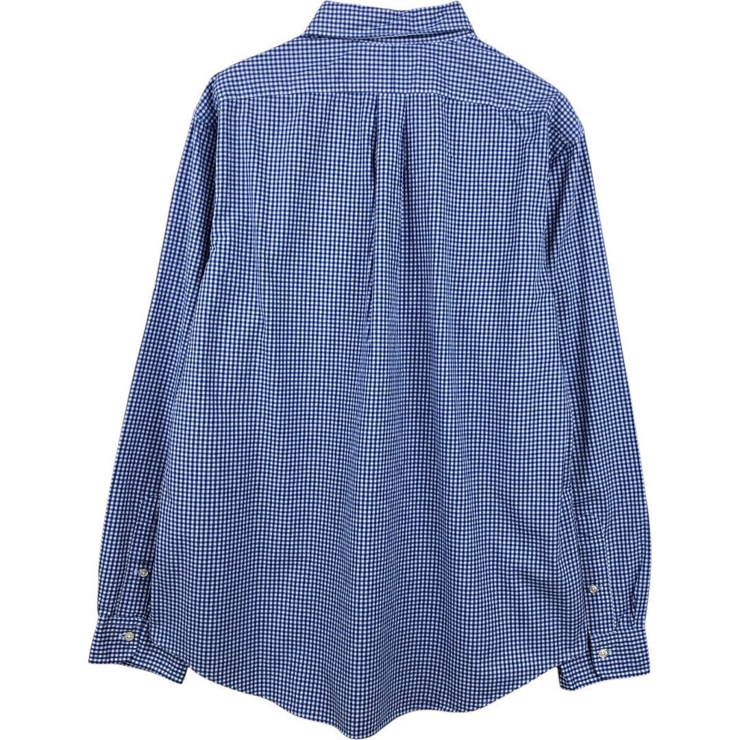 Ralph Lauren CUSTOM FIT Gingham Check Long Sleeve Button Down Check Shirt Men's XL cotton Navy blue Vintage Second Hand