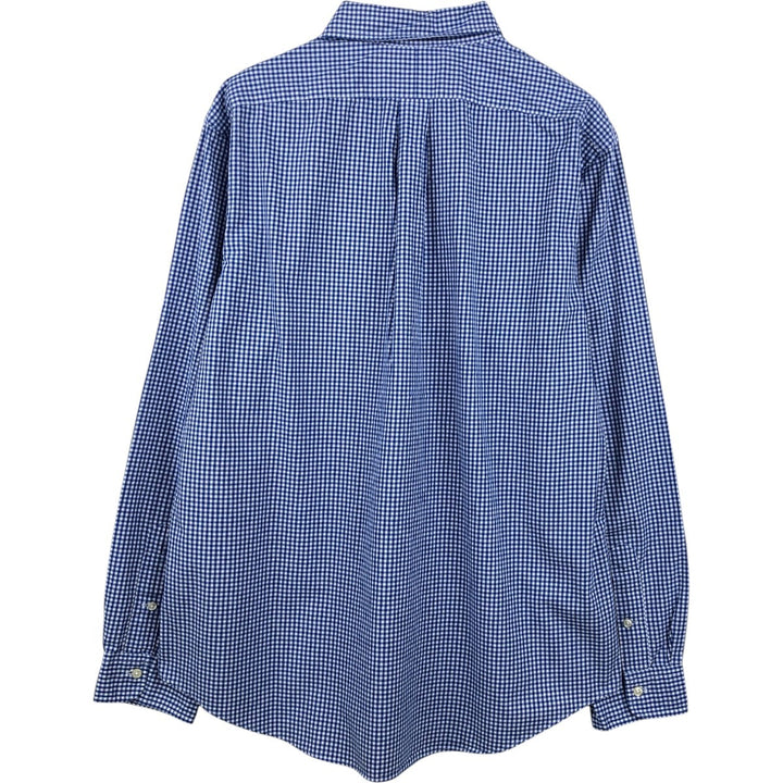 Ralph Lauren CUSTOM FIT Gingham Check Long Sleeve Button Down Check Shirt Men's XL cotton Navy blue Vintage Second Hand