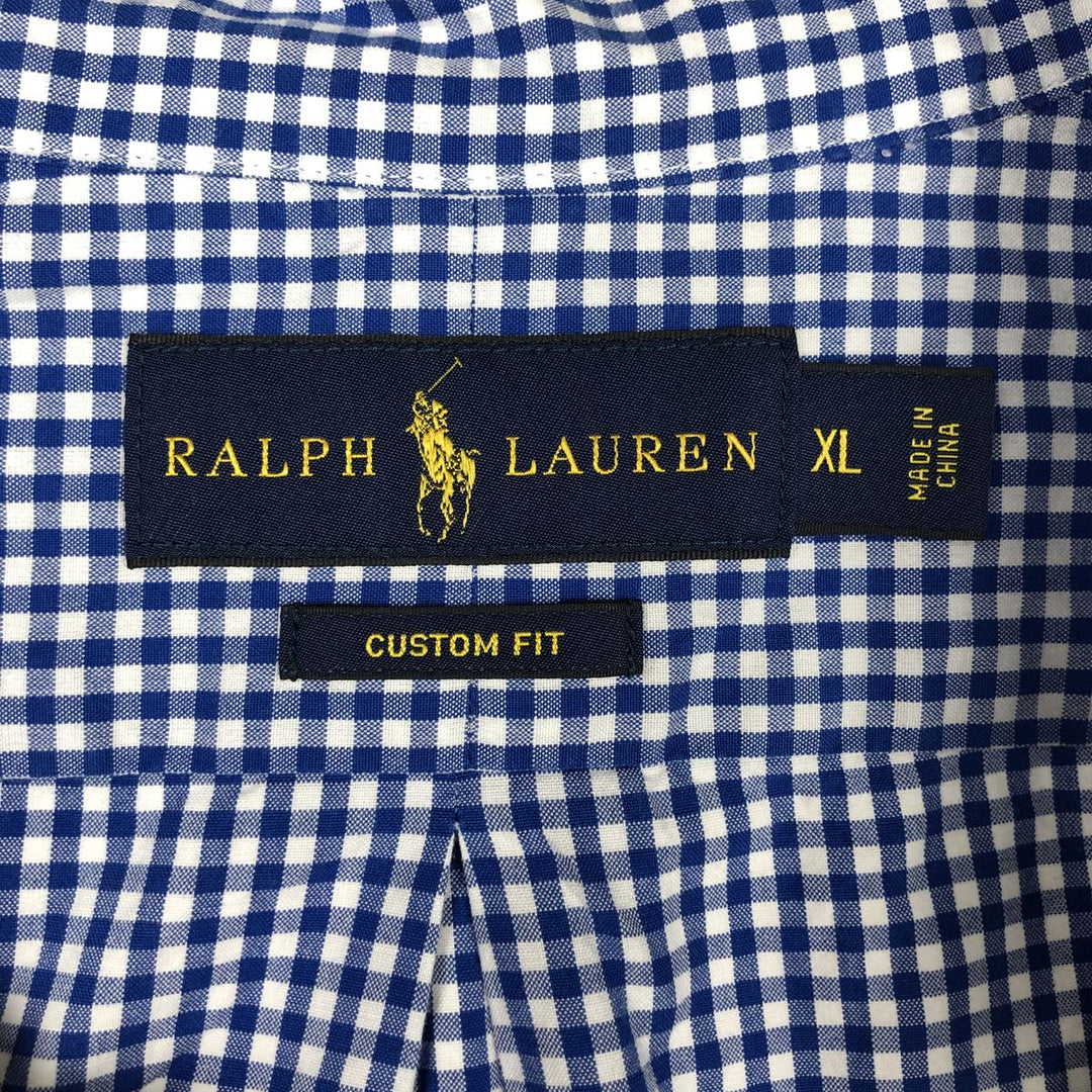 Ralph Lauren CUSTOM FIT Gingham Check Long Sleeve Button Down Check Shirt Men's XL cotton Navy blue Vintage Second Hand