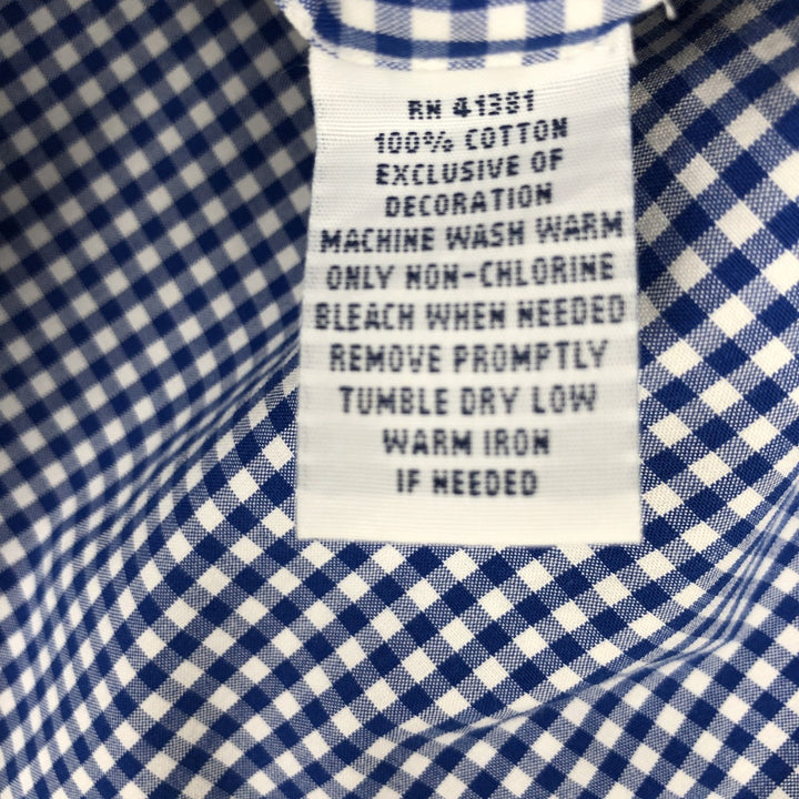 Ralph Lauren CUSTOM FIT Gingham Check Long Sleeve Button Down Check Shirt Men's XL cotton Navy blue Vintage Second Hand