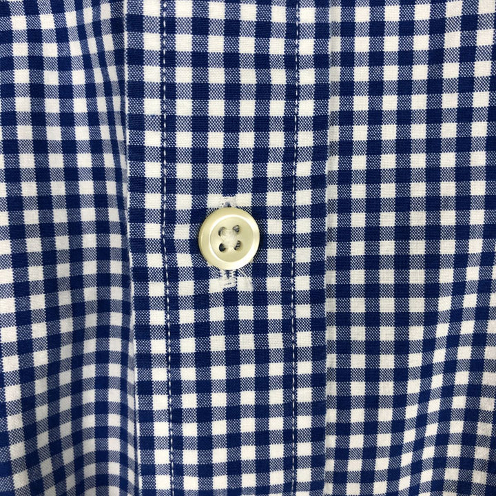 Ralph Lauren CUSTOM FIT Gingham Check Long Sleeve Button Down Check Shirt Men's XL cotton Navy blue Vintage Second Hand