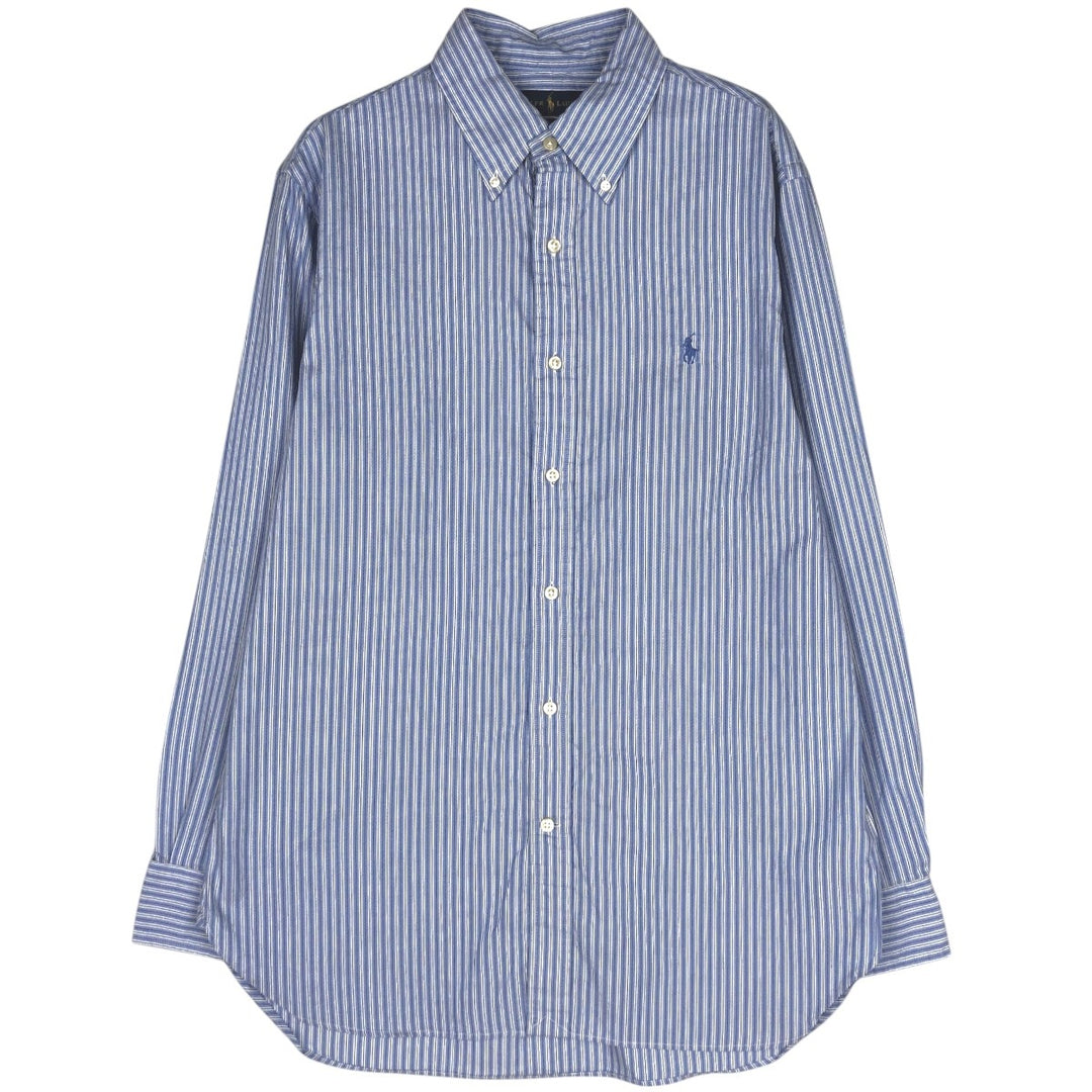 Ralph Lauren Slim Fit Multi-Stripe Long-Sleeve Button-Down Striped Shirt, Men's Size L (approx.) cotton blue type Vintage Second Hand