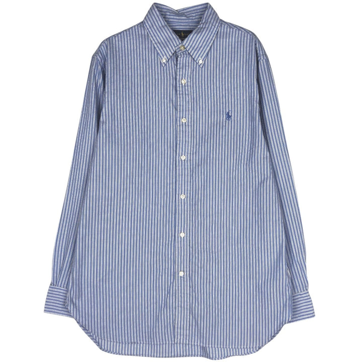 Ralph Lauren Slim Fit Multi-Stripe Long-Sleeve Button-Down Striped Shirt, Men's Size L (approx.) cotton blue type Vintage Second Hand