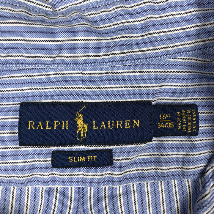Ralph Lauren Slim Fit Multi-Stripe Long-Sleeve Button-Down Striped Shirt, Men's Size L (approx.) cotton blue type Vintage Second Hand
