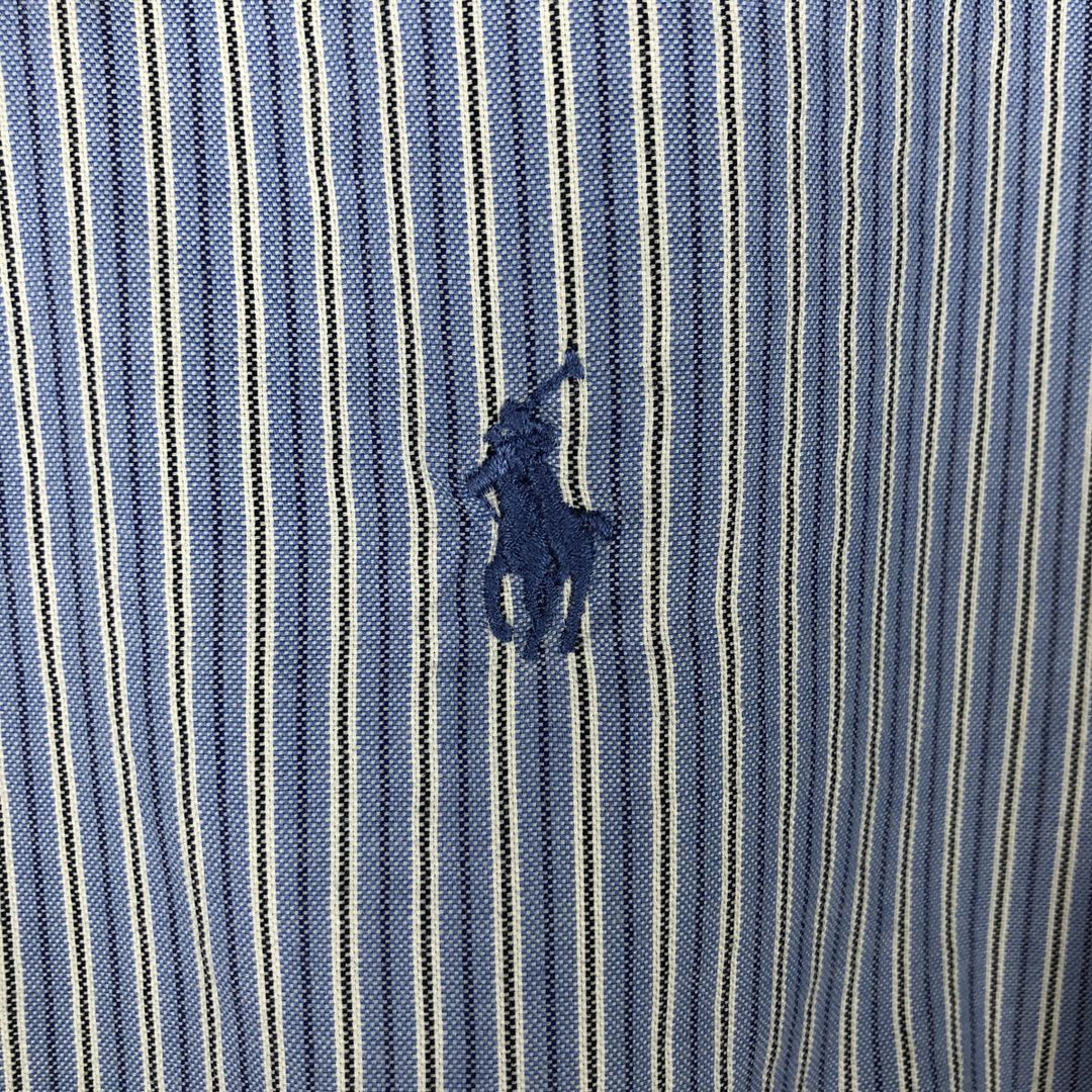 Ralph Lauren Slim Fit Multi-Stripe Long-Sleeve Button-Down Striped Shirt, Men's Size L (approx.) cotton blue type Vintage Second Hand