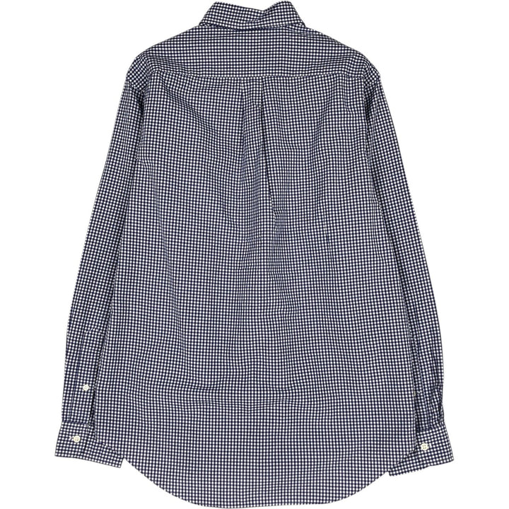 Ralph Lauren Gingham Check Long Sleeve Button-Down Check Shirt, Men's M Size cotton Navy blue Vintage Second Hand