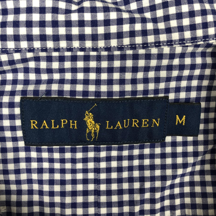 Ralph Lauren Gingham Check Long Sleeve Button-Down Check Shirt, Men's M Size cotton Navy blue Vintage Second Hand