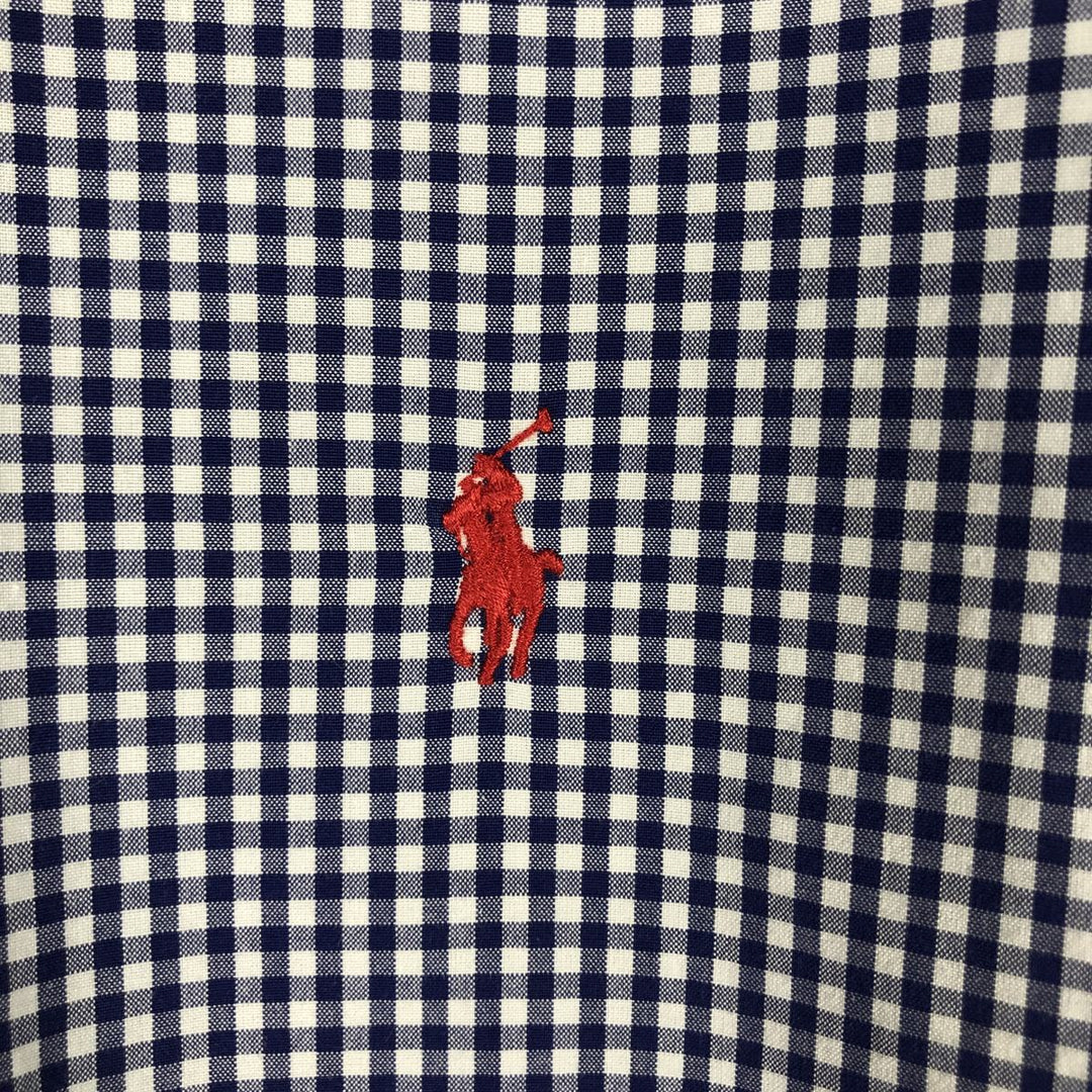 Ralph Lauren Gingham Check Long Sleeve Button-Down Check Shirt, Men's M Size cotton Navy blue Vintage Second Hand