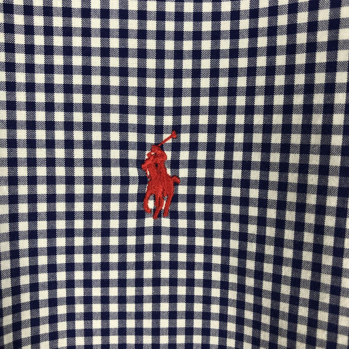 Ralph Lauren Gingham Check Long Sleeve Button-Down Check Shirt, Men's M Size cotton Navy blue Vintage Second Hand