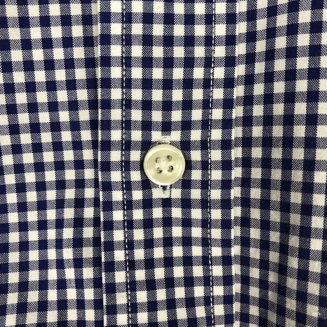 Ralph Lauren Gingham Check Long Sleeve Button-Down Check Shirt, Men's M Size cotton Navy blue Vintage Second Hand