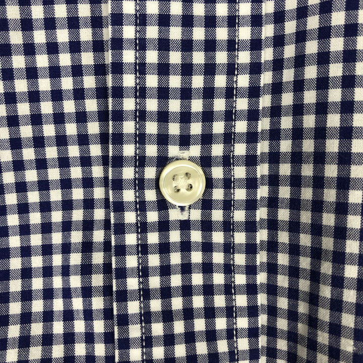 Ralph Lauren Gingham Check Long Sleeve Button-Down Check Shirt, Men's M Size cotton Navy blue Vintage Second Hand