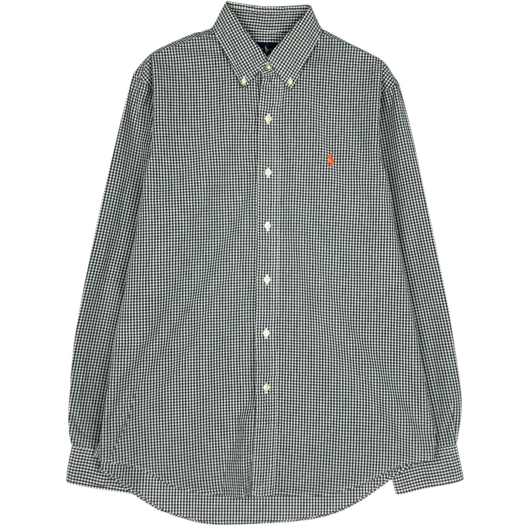Ralph Lauren Gingham Check Long Sleeve Button-Down Check Shirt, Men's M Size cotton Green type dark green Vintage Second Hand