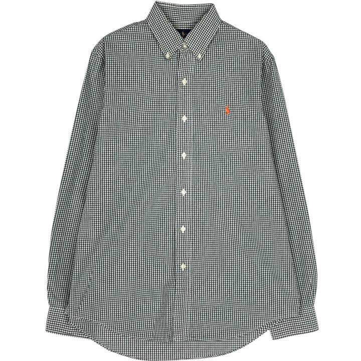 Ralph Lauren Gingham Check Long Sleeve Button-Down Check Shirt, Men's M Size cotton Green type dark green Vintage Second Hand
