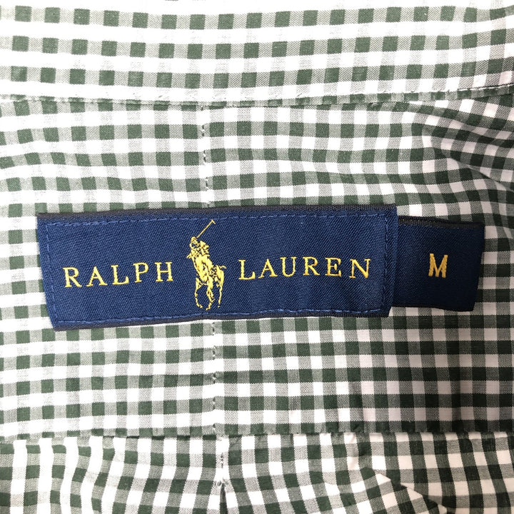 Ralph Lauren Gingham Check Long Sleeve Button-Down Check Shirt, Men's M Size cotton Green type dark green Vintage Second Hand