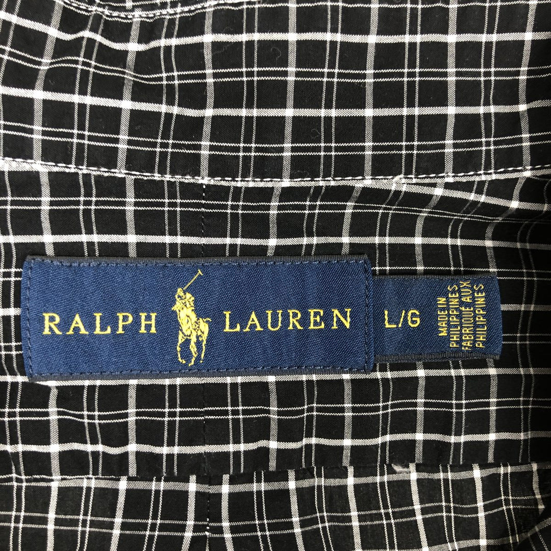 Ralph Lauren long sleeve button down check shirt, men's size L cotton black type Vintage Second Hand