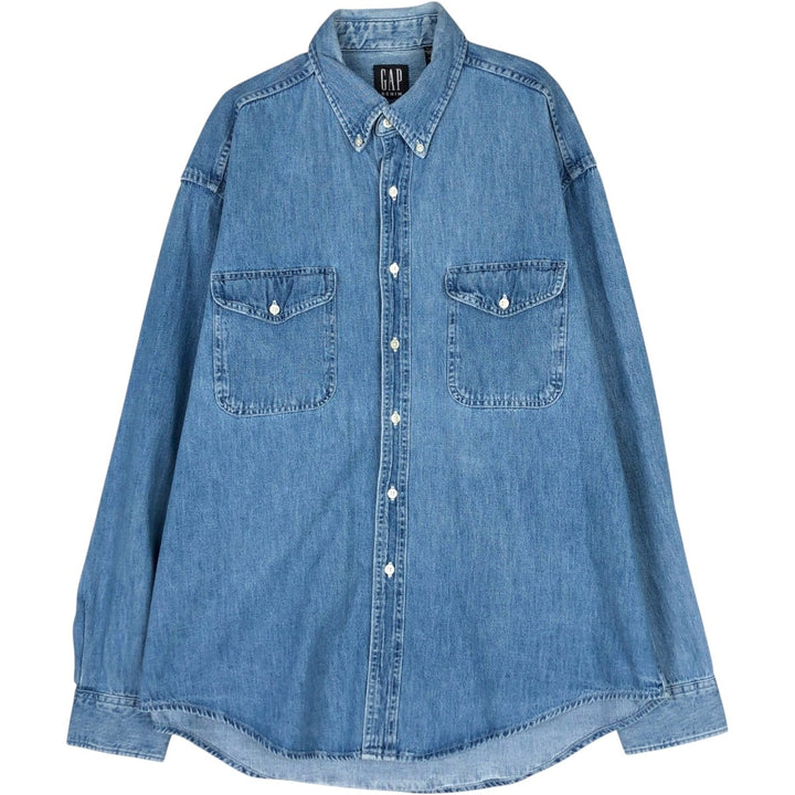 90'S GAP DENIM Old GAP Long-Sleeve Button-Down Denim Shirt Made in Canada Men's XL Equivalent Vintage cotton blue type Vintage Second Hand