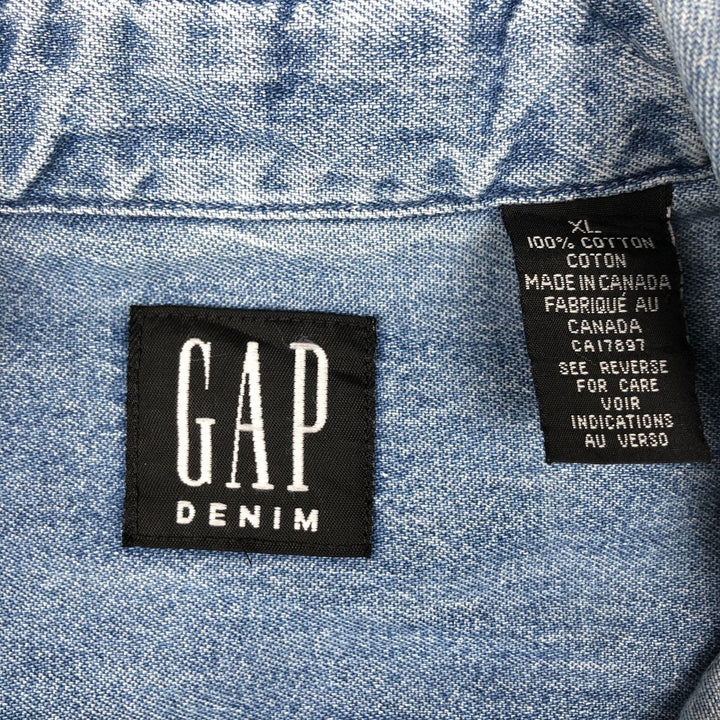 90'S GAP DENIM Old GAP Long-Sleeve Button-Down Denim Shirt Made in Canada Men's XL Equivalent Vintage cotton blue type Vintage Second Hand