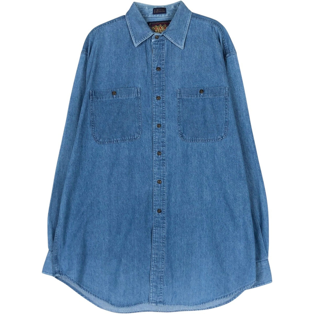 1980'S Ralph Lauren CHAPS Long-Sleeve Denim Shirt, Men's Size L (approx.), Vintage cotton blue type Vintage Second Hand