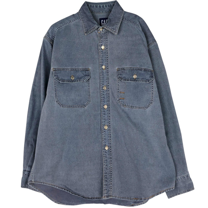 90'S GAP DENIM Vintage Long Sleeve Denim Shirt, Men's Size L cotton navy blue type Vintage Second Hand
