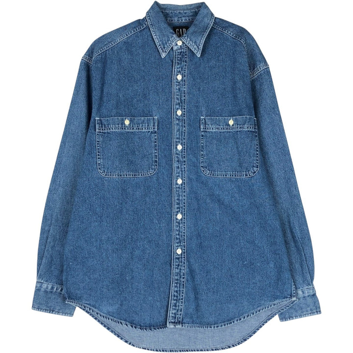 90'S GAP DENIM Old GAP Long-Sleeve Denim Shirt Men's Size M (Equivalent) Vintage cotton blue type Vintage Second Hand