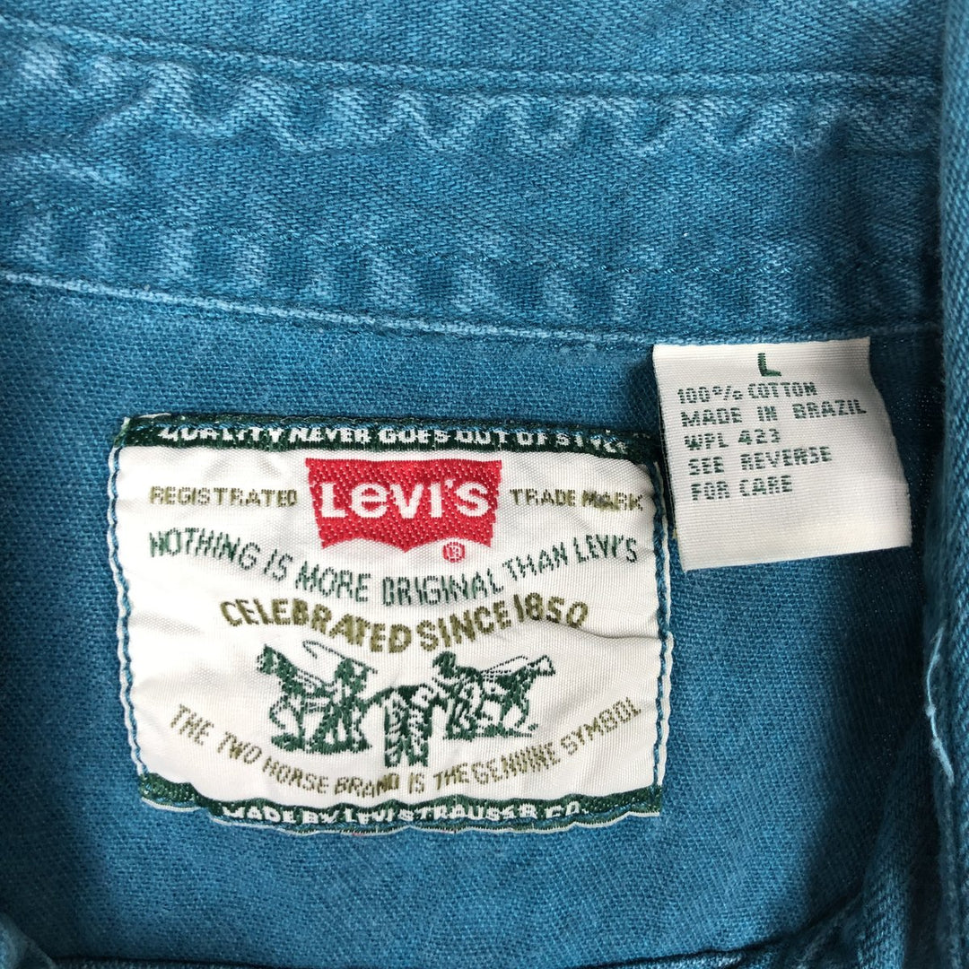 Levi's long sleeve denim shirt, men's size L cotton green type Vintage Second Hand