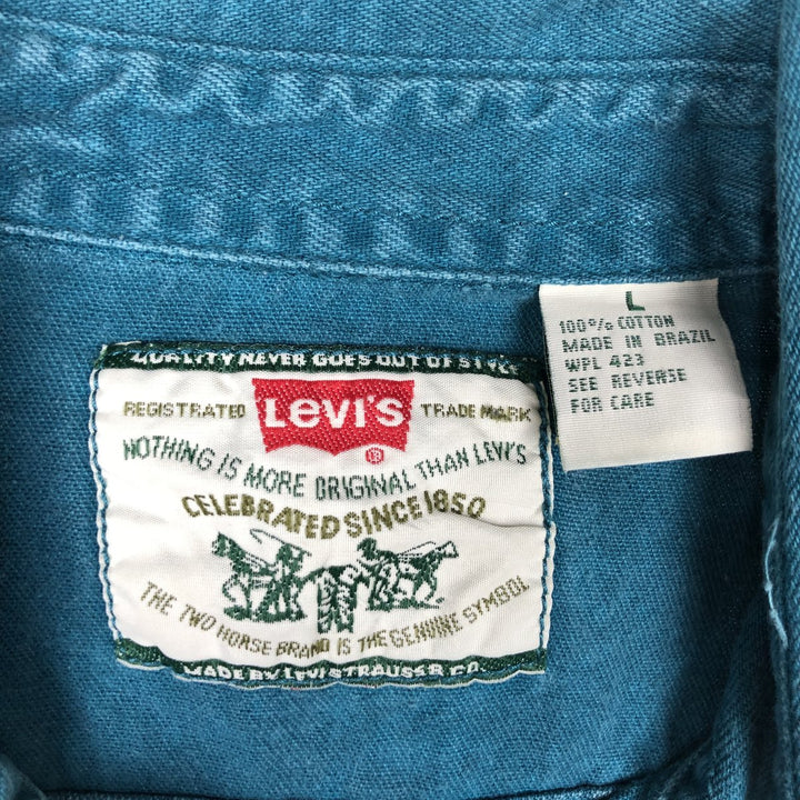 Levi's long sleeve denim shirt, men's size L cotton green type Vintage Second Hand