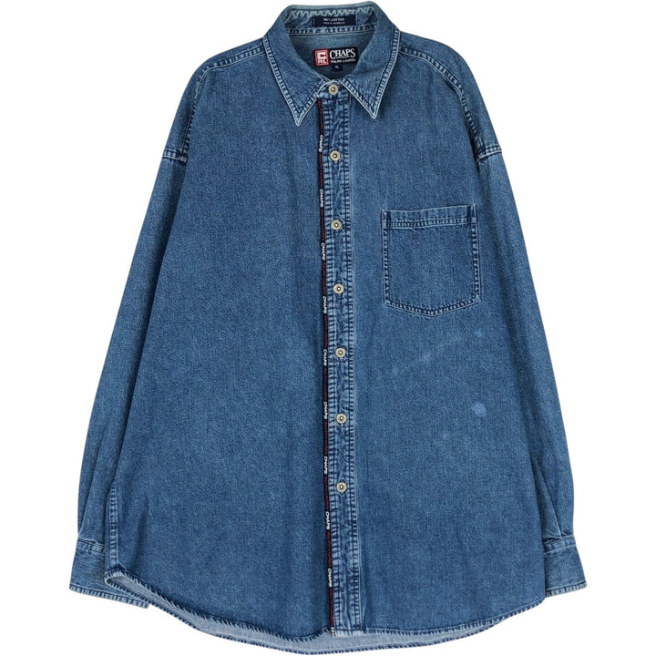 90'S Ralph Lauren CHAPS Long-Sleeve Denim Shirt, Men's XL (approx.), Vintage cotton blue type Vintage Second Hand